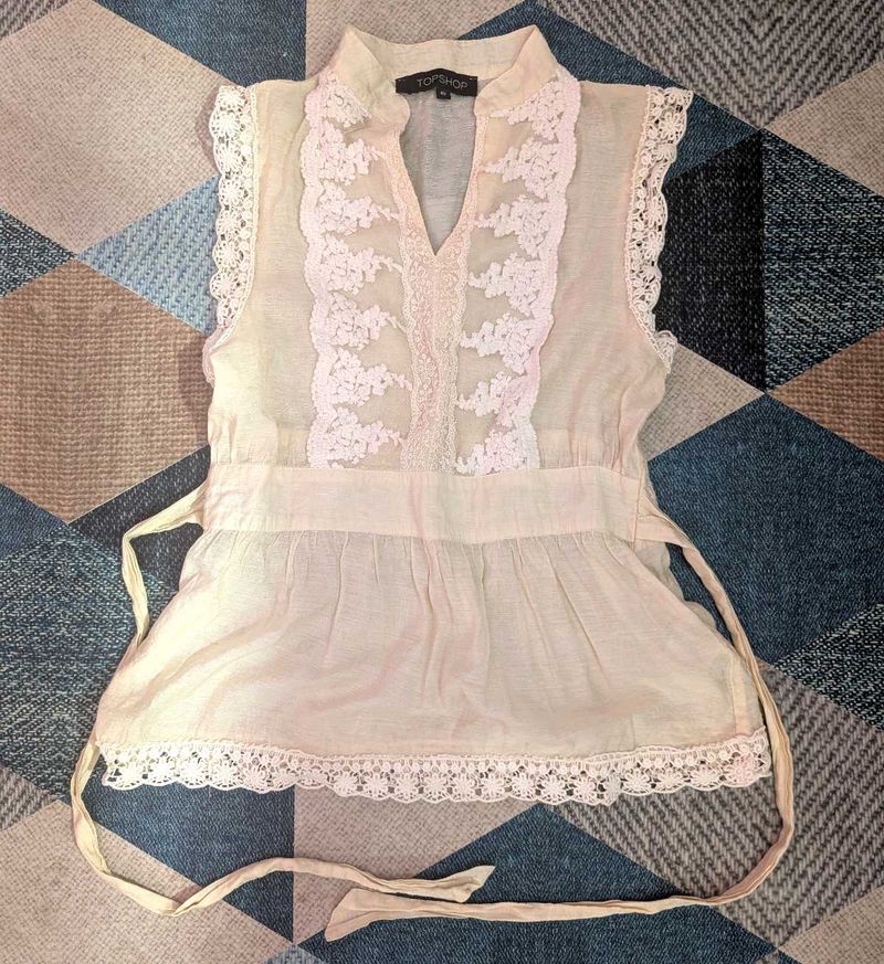Topshop Lace Detail Cream Blouse