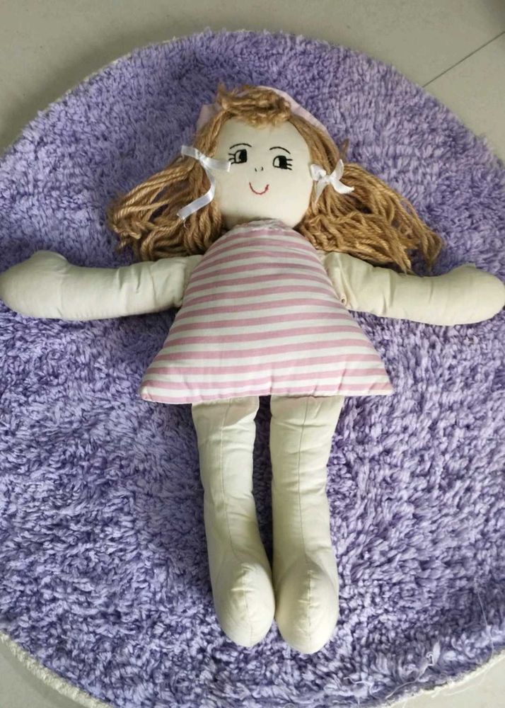 Handmade Rag Doll with Pink Striped Dress