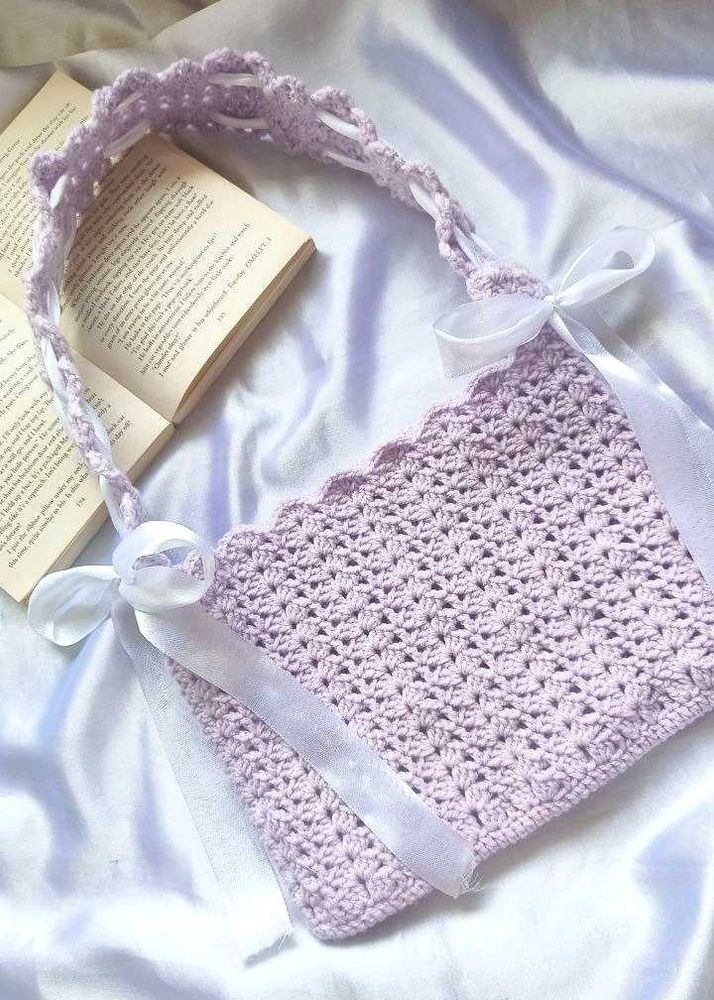 Crochet Tote Bag with Ribbon Detail