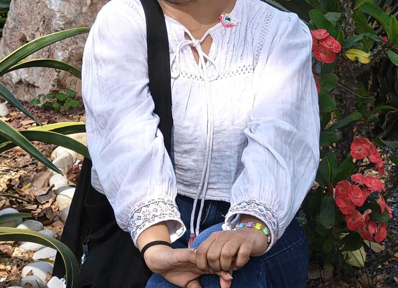Boho Embroidered White top