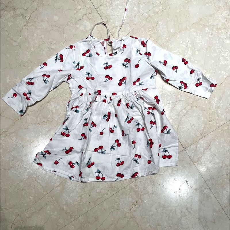 Cute Cherry Print Soft Cotton Night Dress