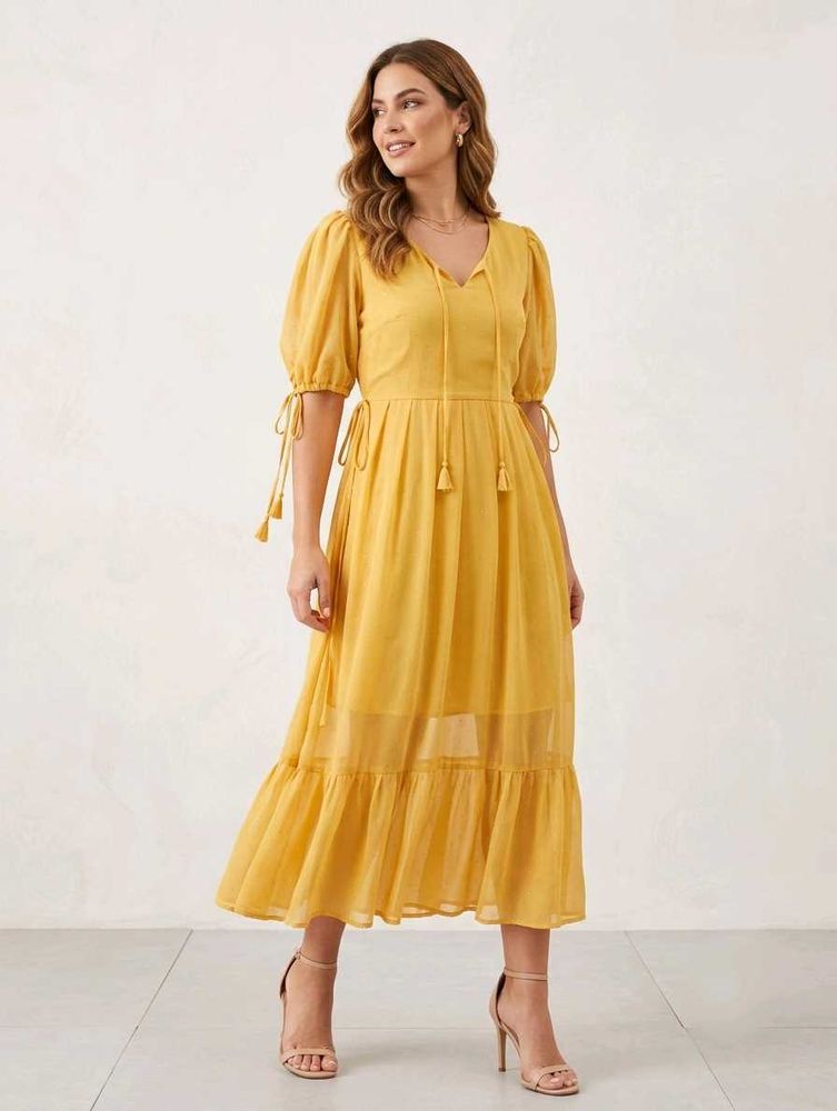 Yellow Tiered Midi Dress