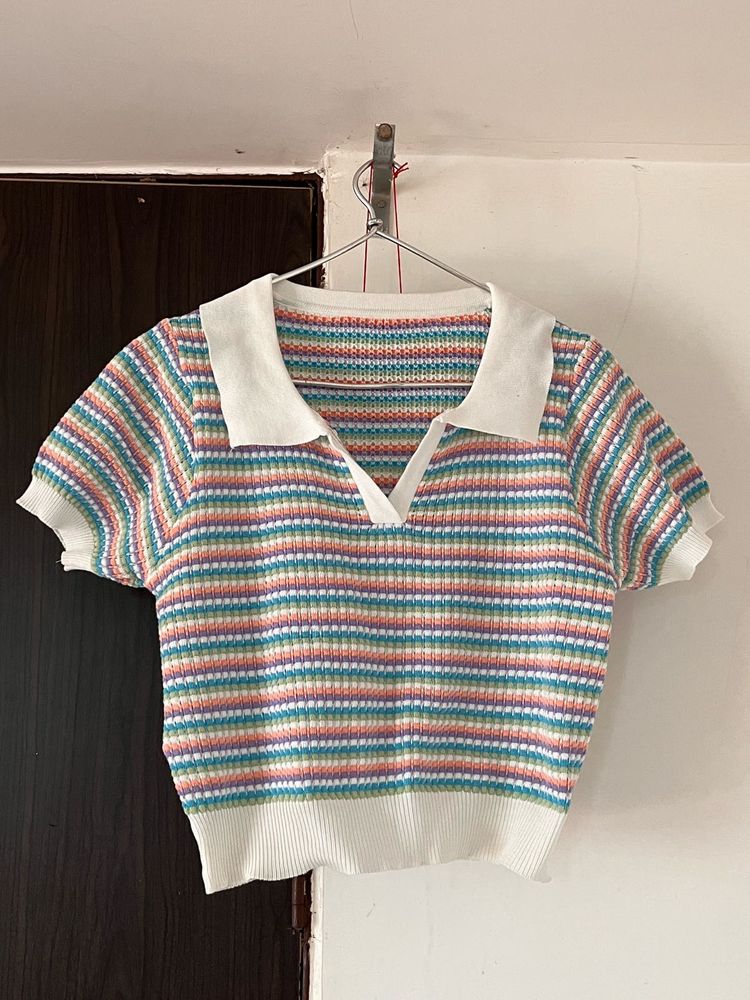 Rainbow Striped Knit Top