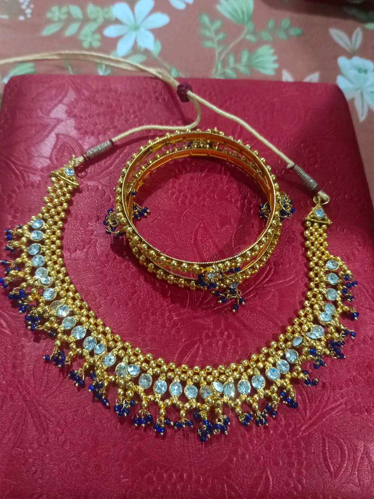 Gold-tone Necklace &amp; Bangle Set in blue