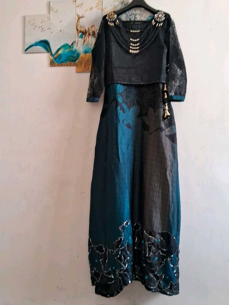 Elegant Teal &amp; Black Gown