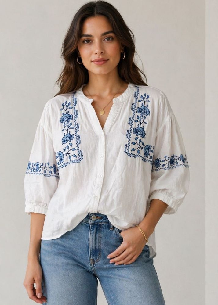 Embroidered White Boho Blouse
