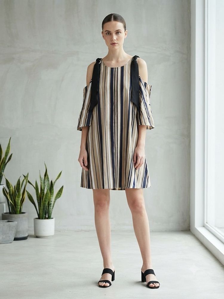Vero Moda- Striped Cold-Shoulder Dress