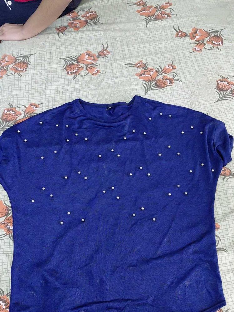 Blue Pearl Embellished Top