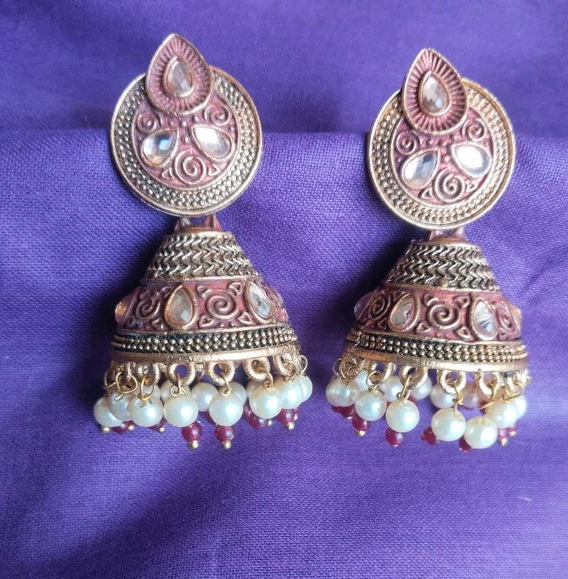 Elegant Jhumka Earrings with Pearls