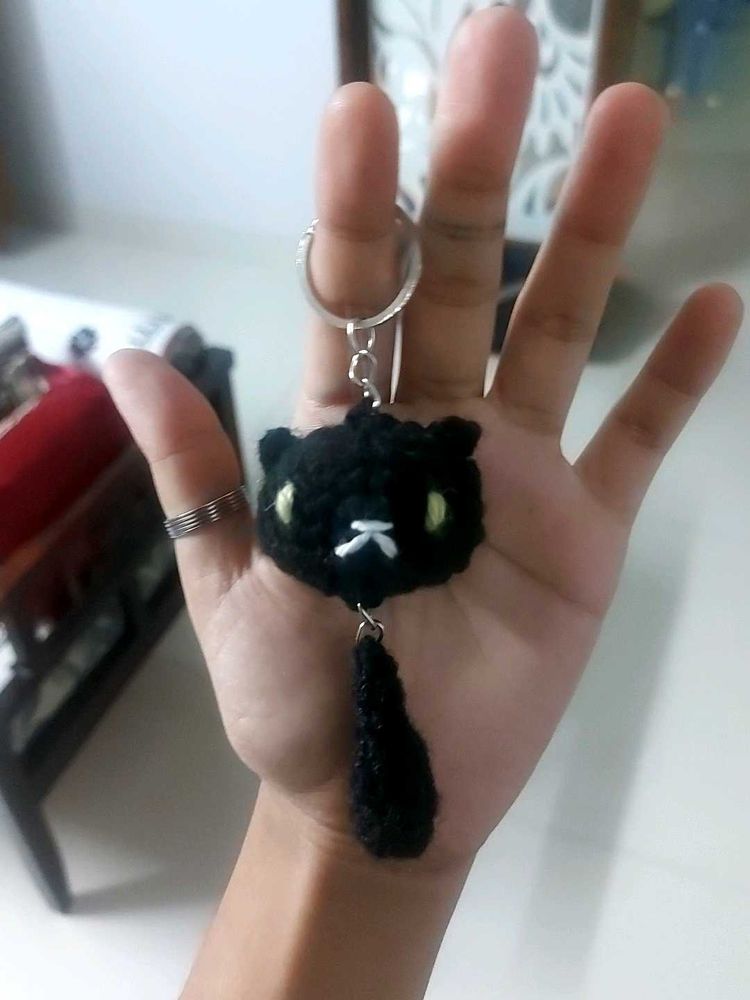 Cute Crochet Black dangling Cat Keychain
