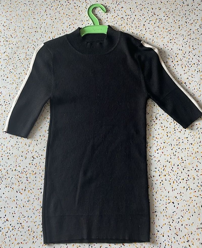 Black Ribbed Knit Dress - Casual Chic