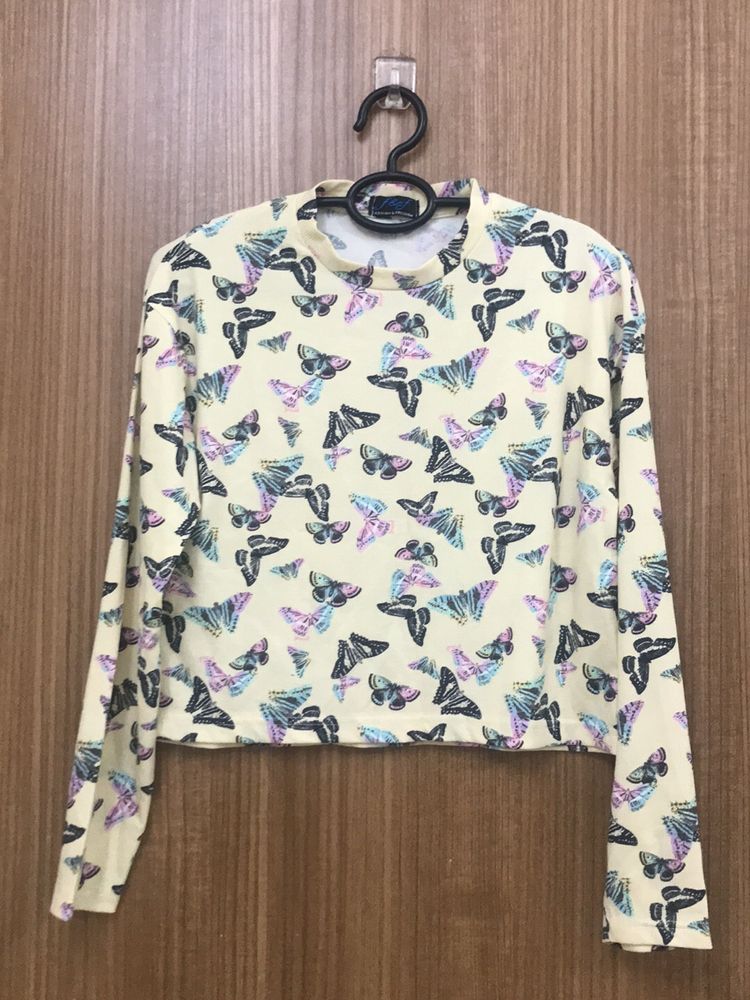 Butterfly Print Long Sleeve Slim Fit Top