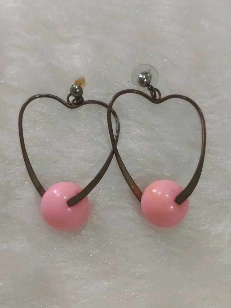 Heart Shape Earrings with Pink Beads