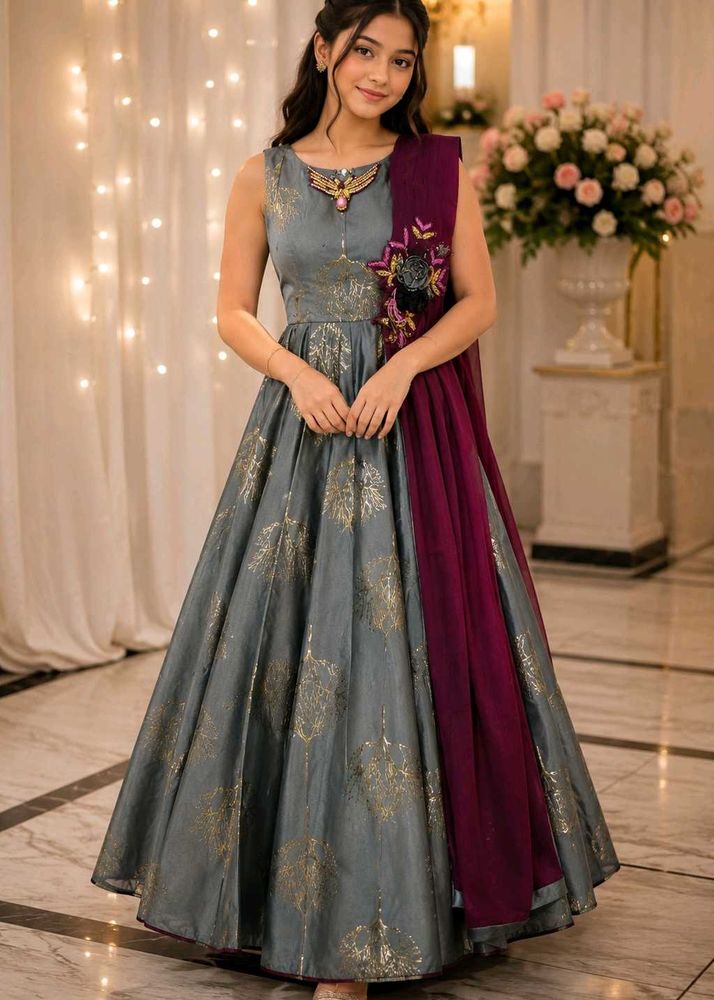 Elegant Grey &amp; Maroon Lehenga Choli
