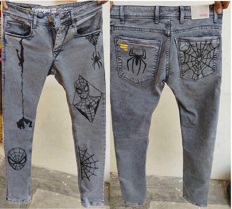 Custom Spiderman Graphic Grey Jeans