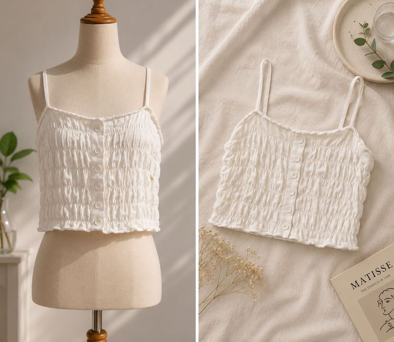 White ruched cami crop top