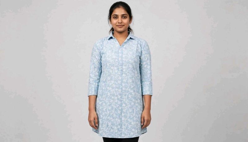 Light Blue Floral Print Kurta