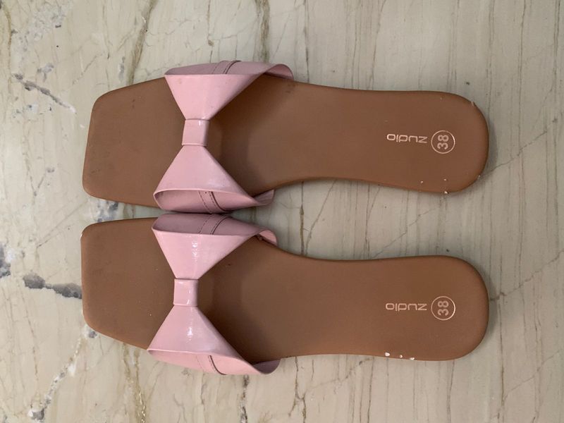 Pink Patent Bow Slides
