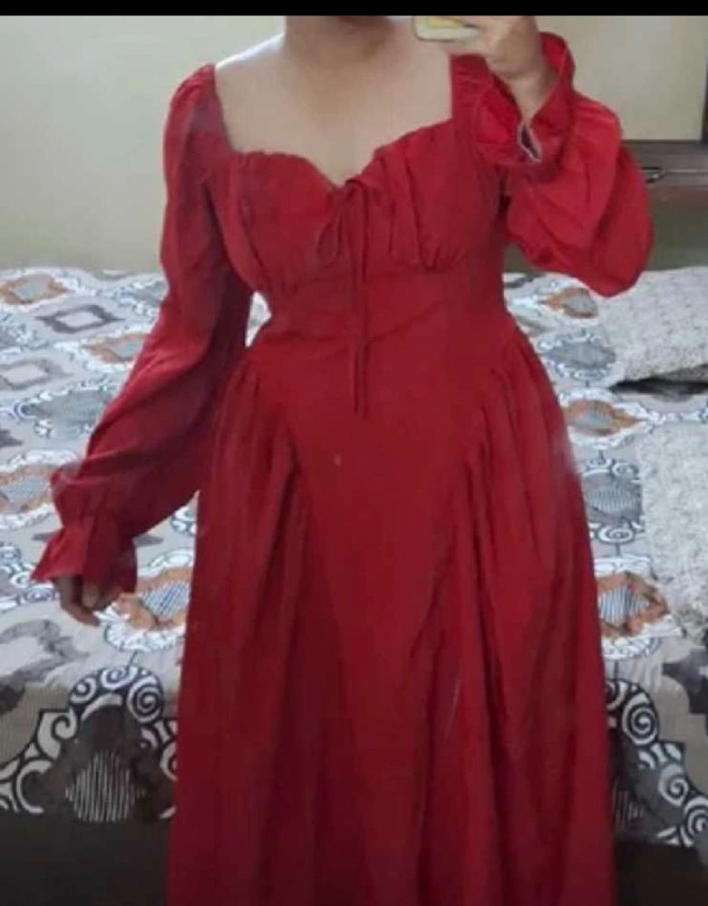 Elegant Red Maxi Dress with Smocked Bodice