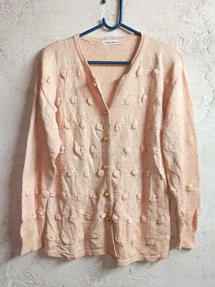 Ladies Fashion Peach Button-Down Cardigan