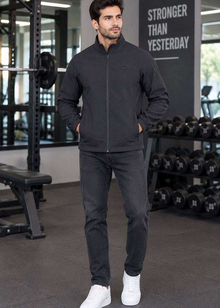 Men's Black Zip-Up Jacket