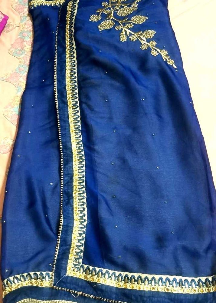 Elegant Blue Saree with Gold Embroidery
