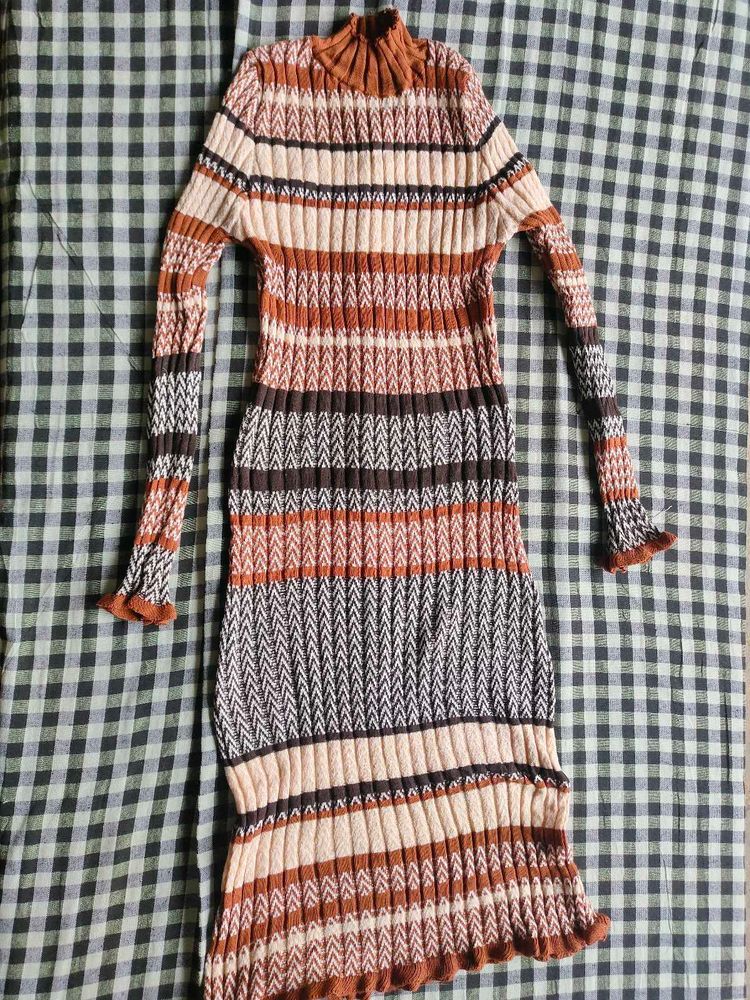 Striped Knit Bodycon Maxi Dress