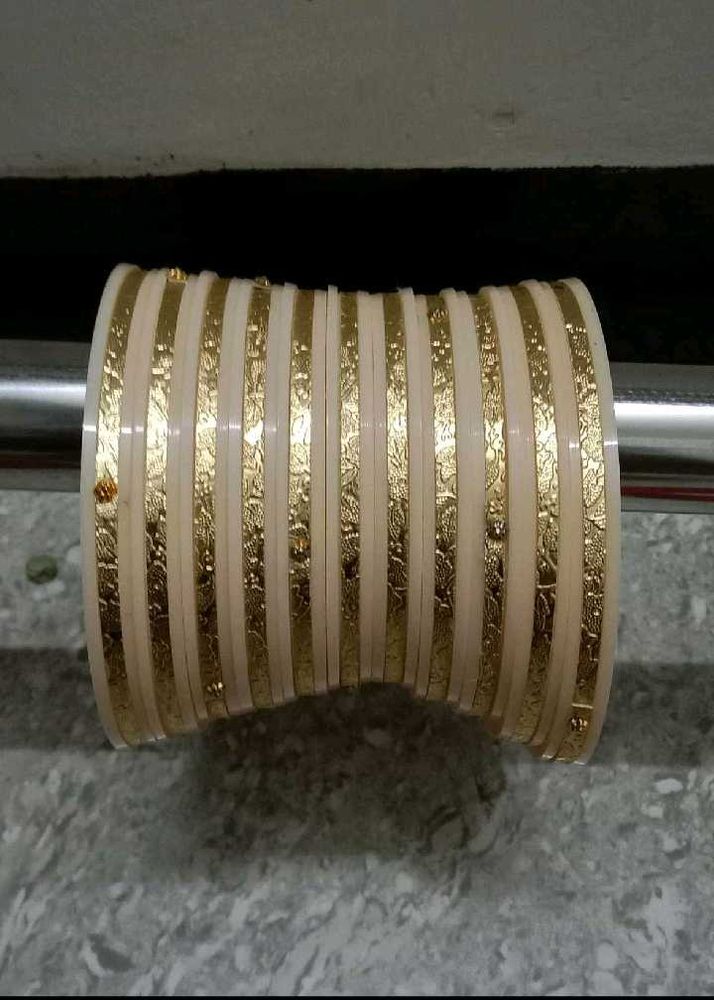 Elegant Cream &amp; Gold Bangles Set