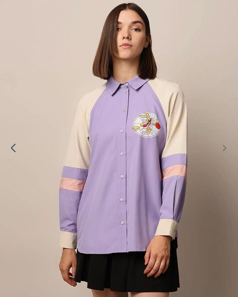 Retro Cartoon Print Button-Up Shirt