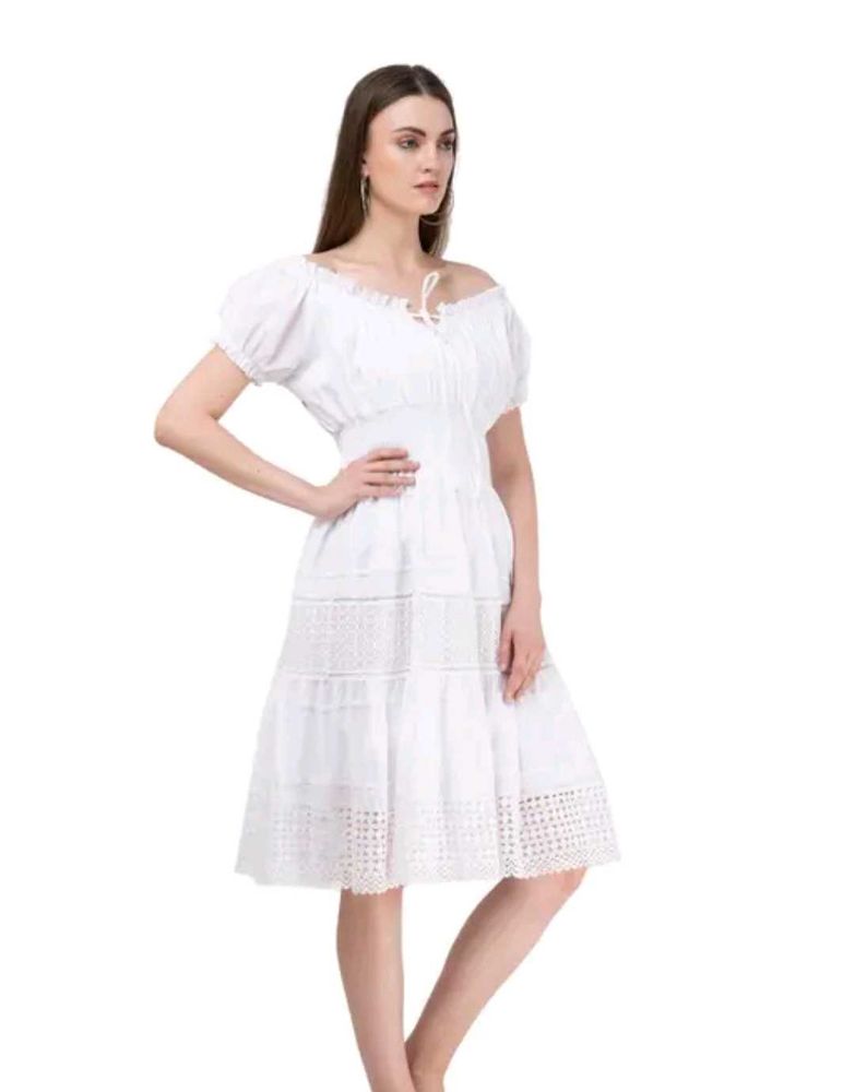 White Off-Shoulder Tiered Dress