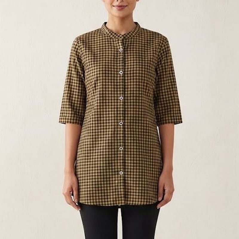 Gingham Checkered Button-Up Shirt