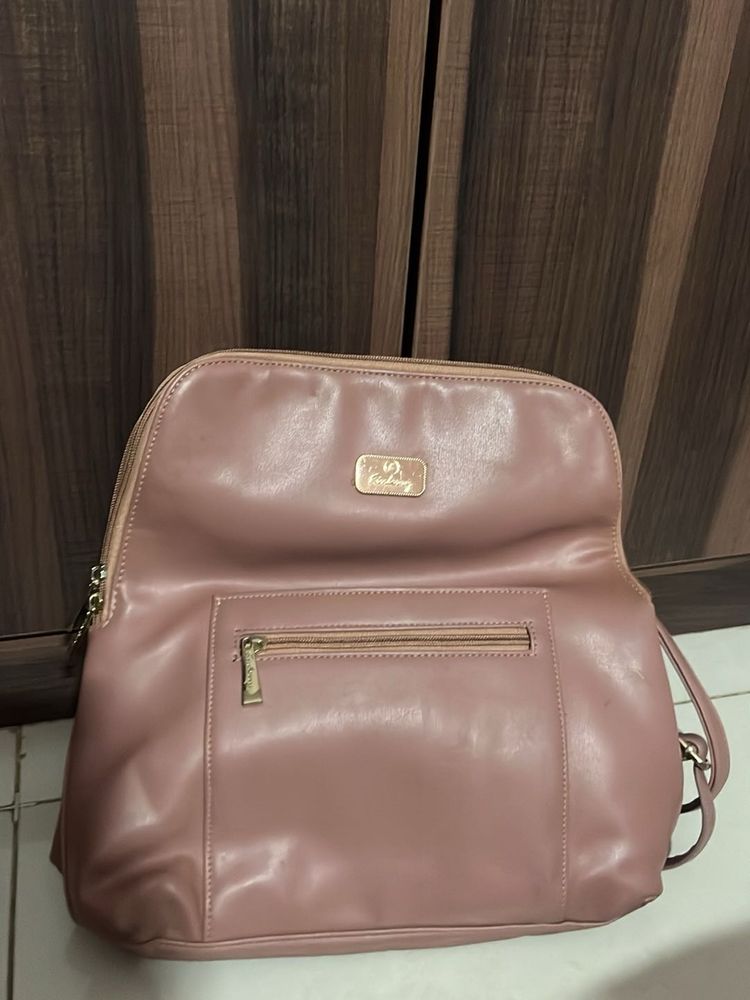 Baby Pink Leather backpack cum handbag