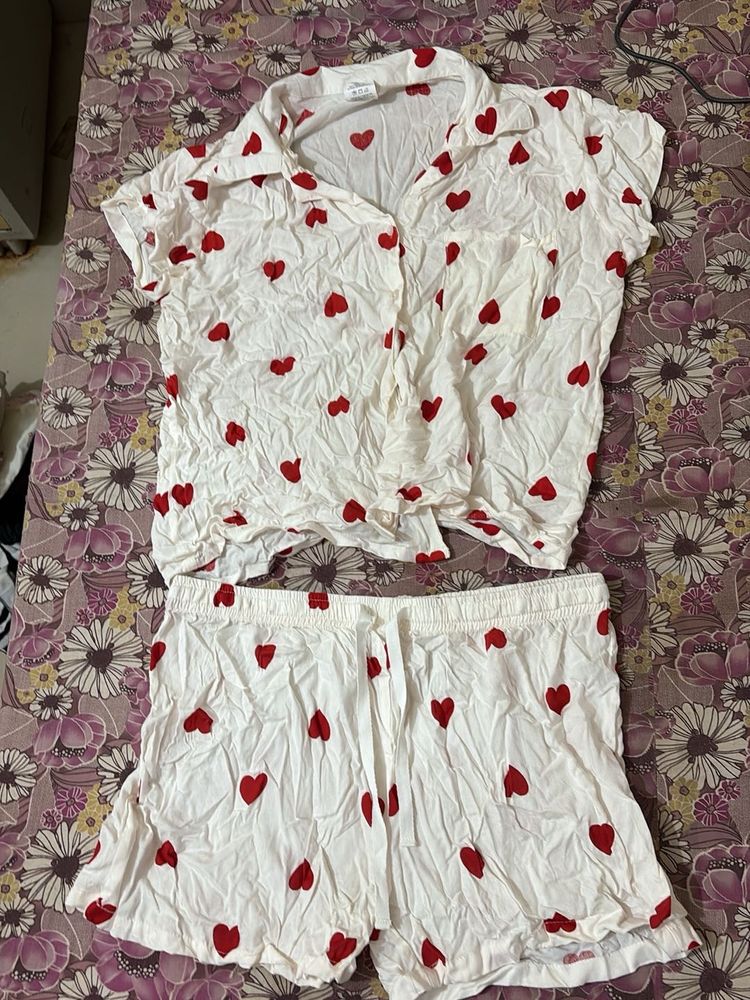 Cute Heart Print Pajama Set