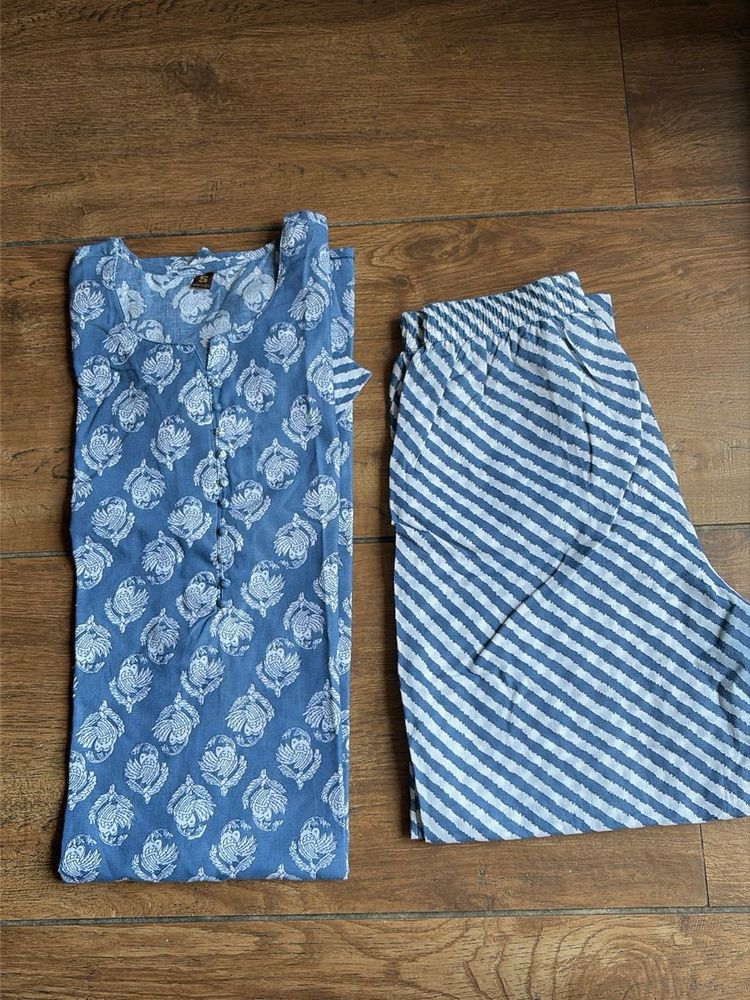 Blue Printed Kurta and Palazzo Set