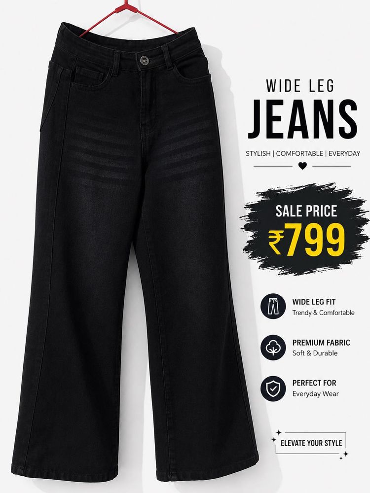 Stylish Black Wide Leg Jeans