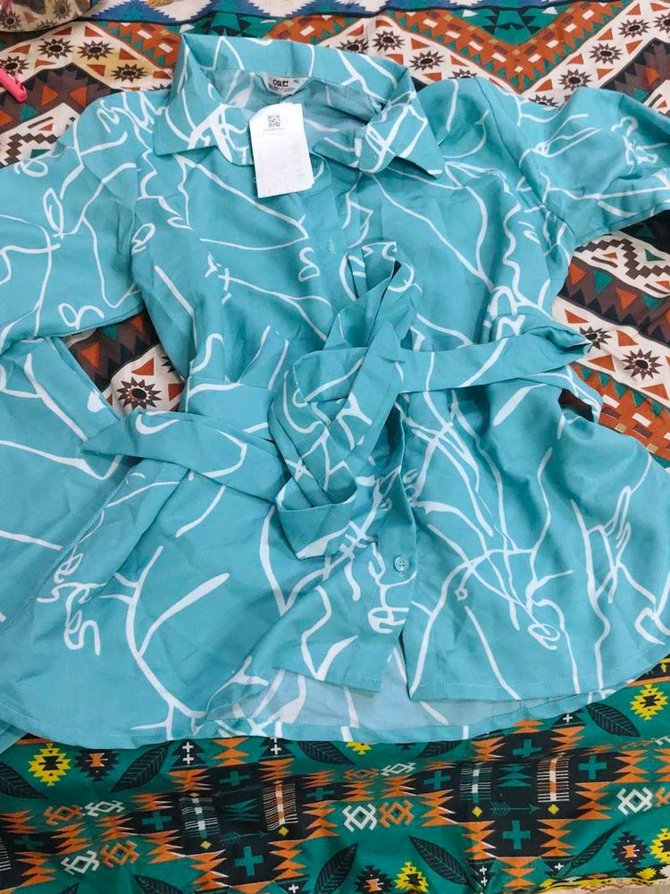 Turquoise Printed Shirt &amp; Pants Set