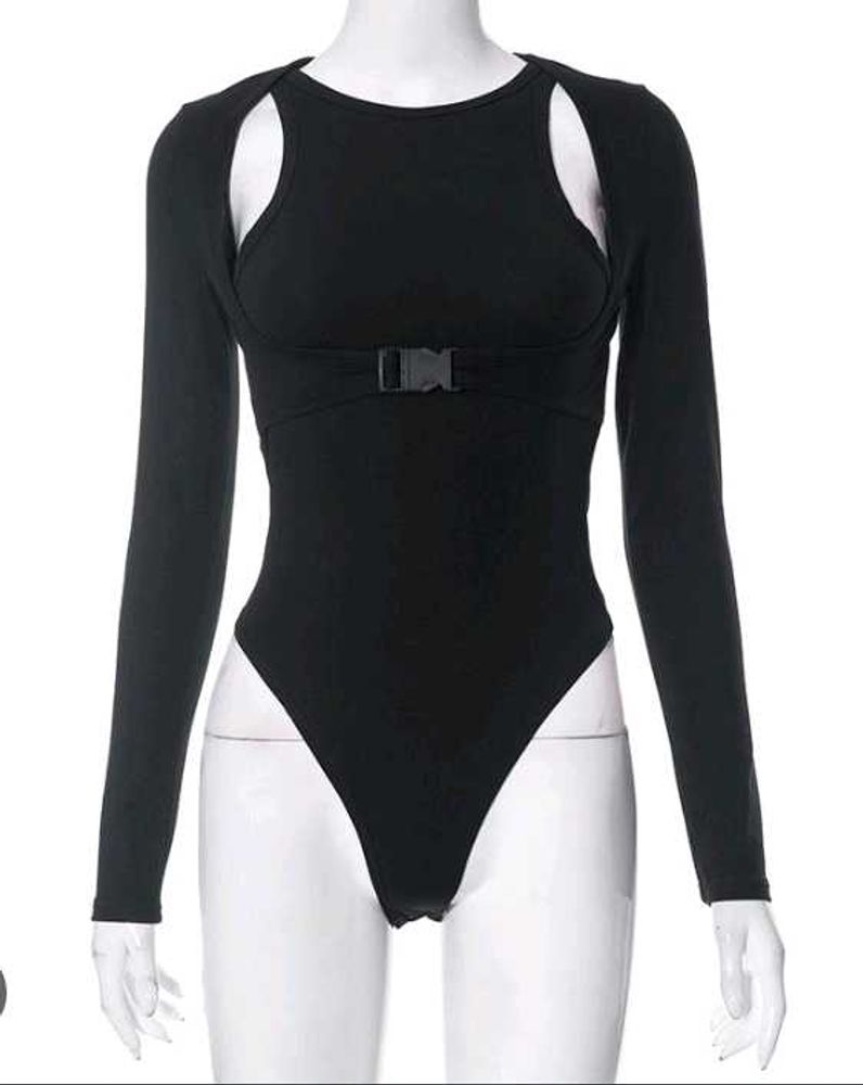 Black Cut-Out Long Sleeve Bodysuit