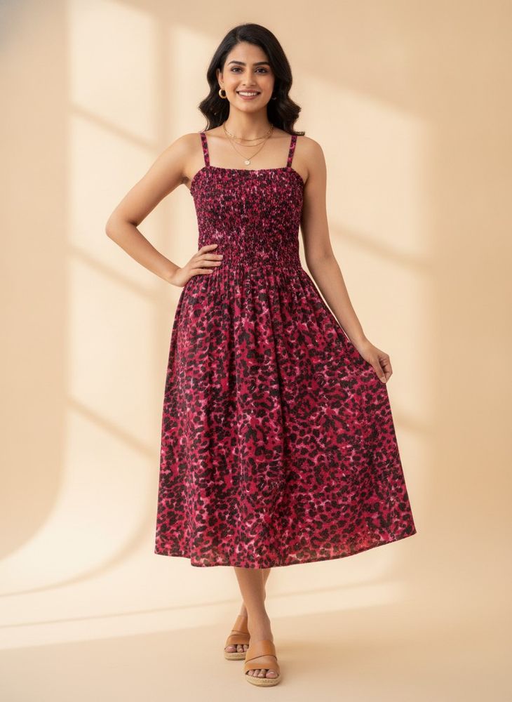 Chic Smoked Floral Print Dress