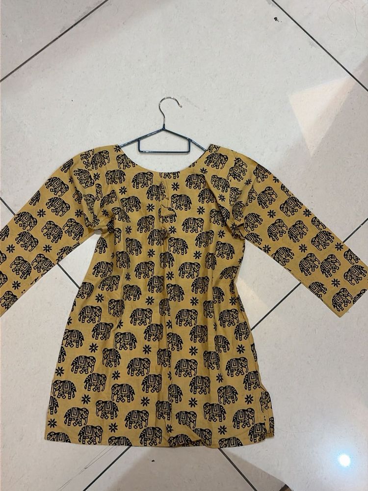 Yellow Elephant Print Kurta