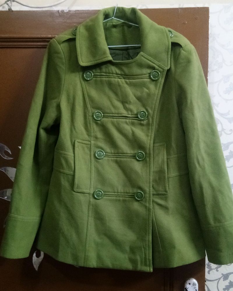 Woolen Ledies Coat in Mehendi Green Colour
