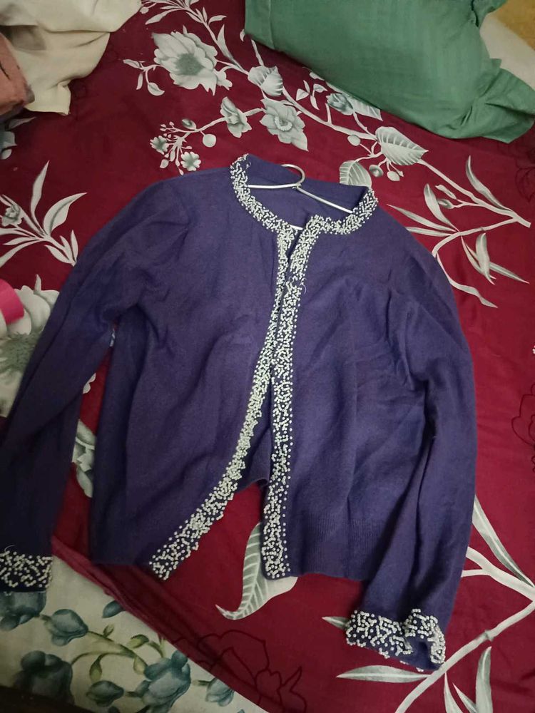 Purple Beaded Cardigan