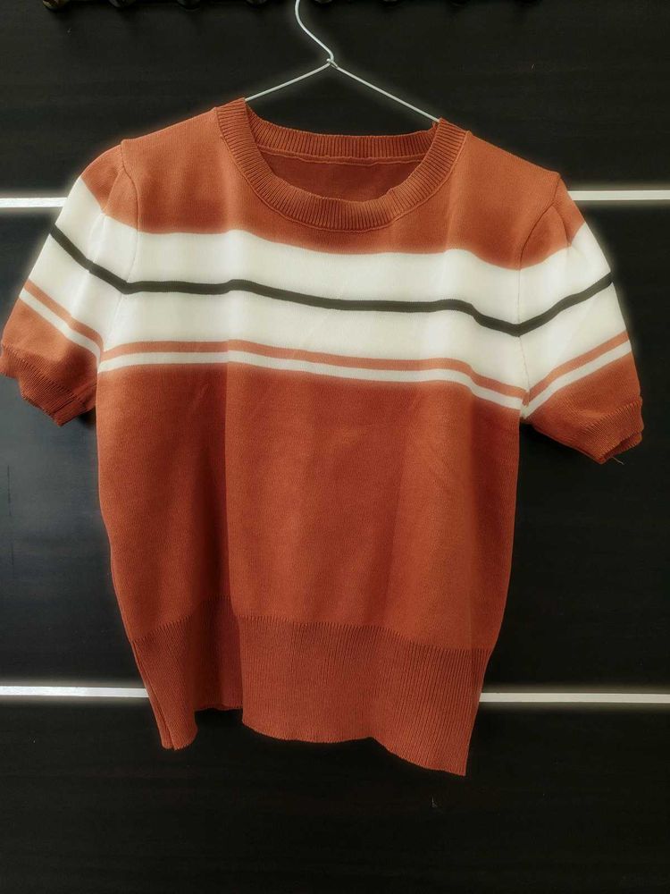 Striped Short Sleeve Knit Top