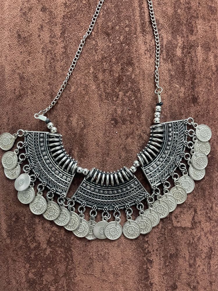 Pretty Oxidised Coin  Necklace