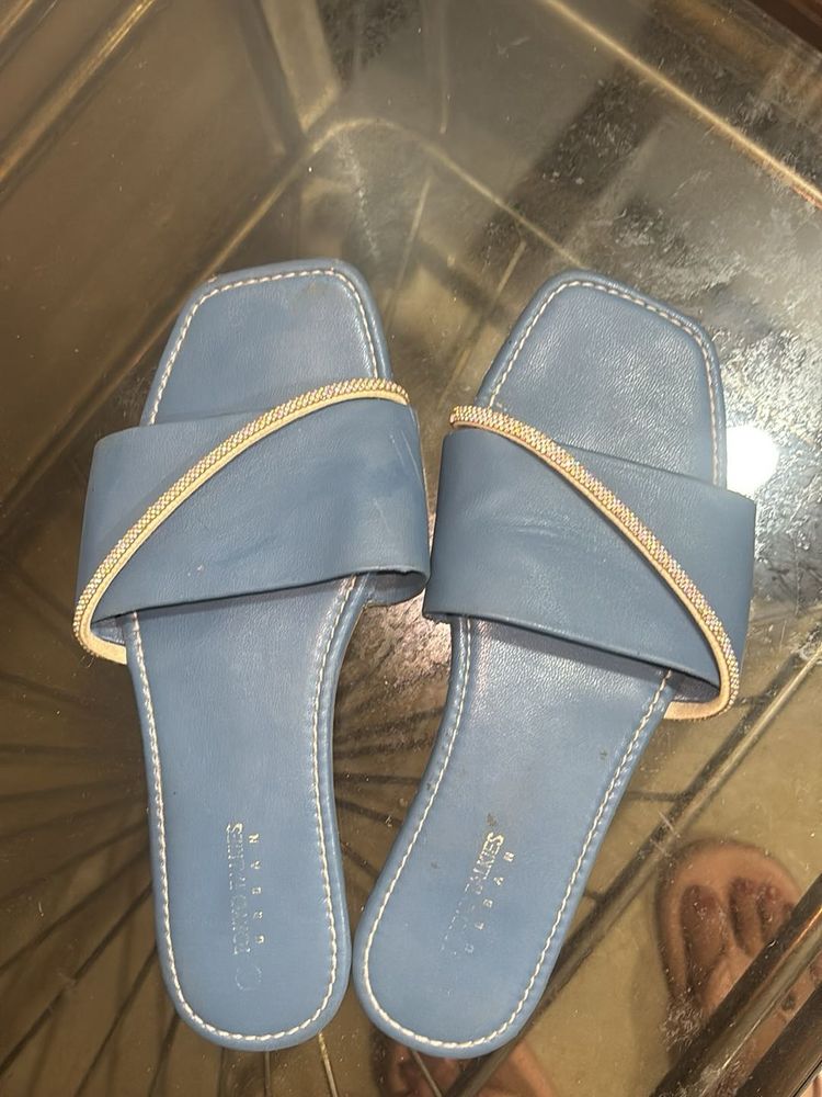 Stylish Blue Embellished Flat Sandals
