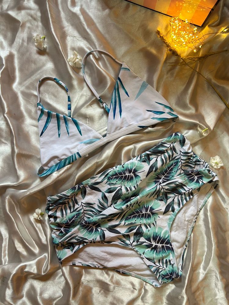 Tropical Leaf Print Bikini Set