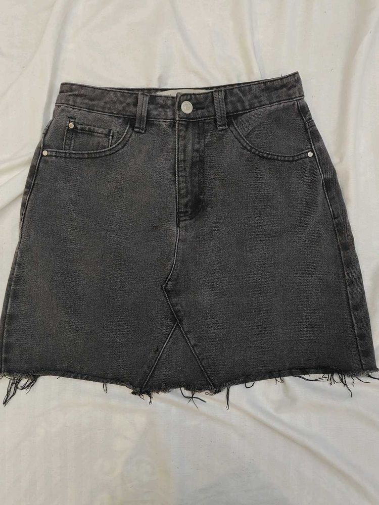 Charcoal Grey Denim Mini Skirt