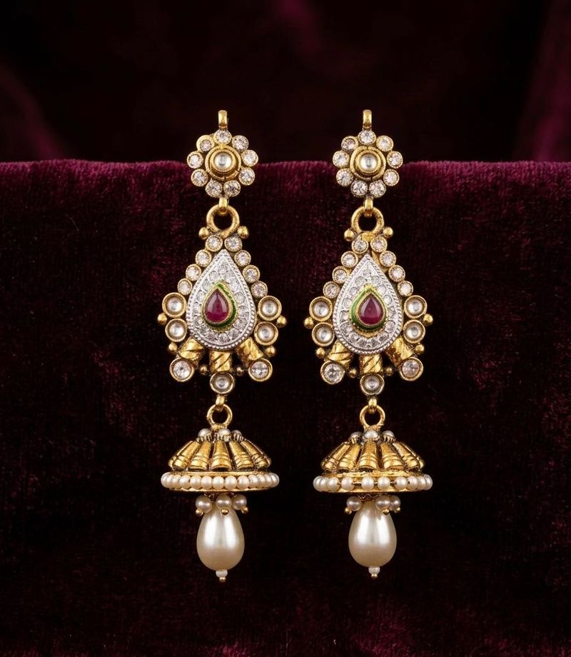 Exquisite Kundan &amp; Pearl Jhumka Earrings