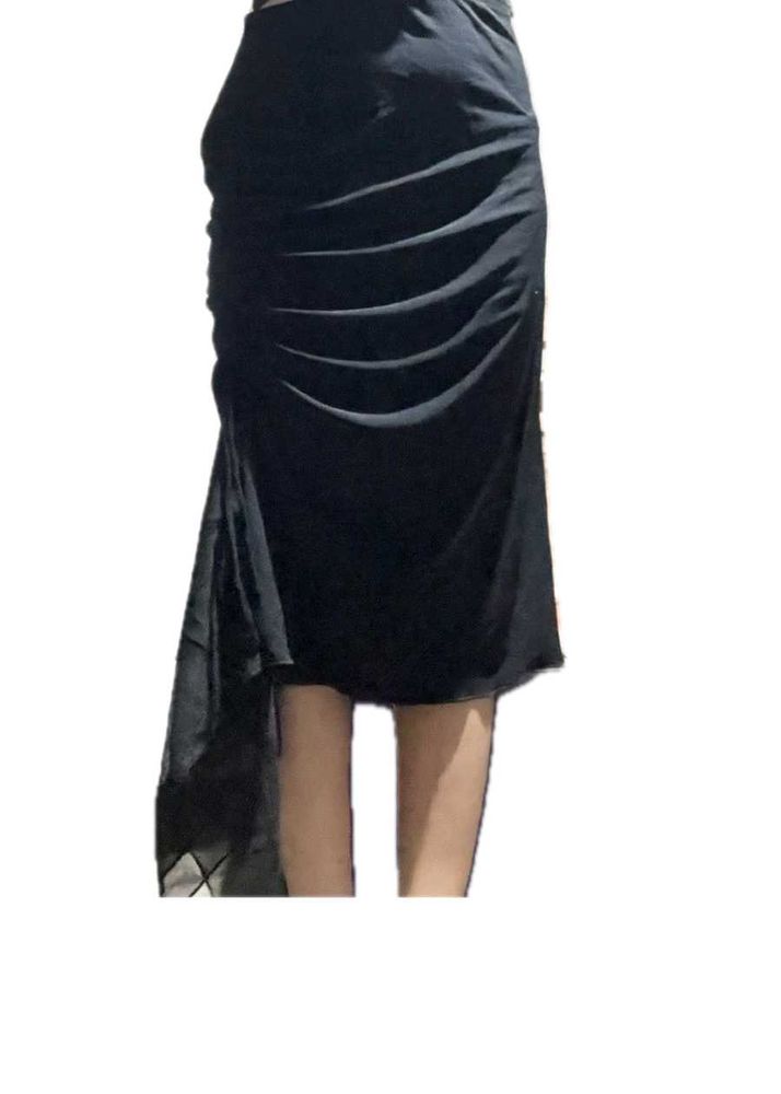 Black Ruched Midi Skirt