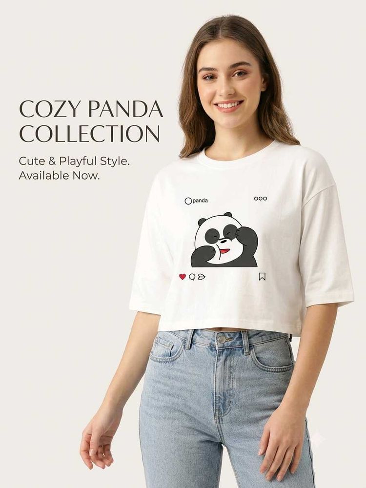 Cute Panda Graphic Crop T-Shirt