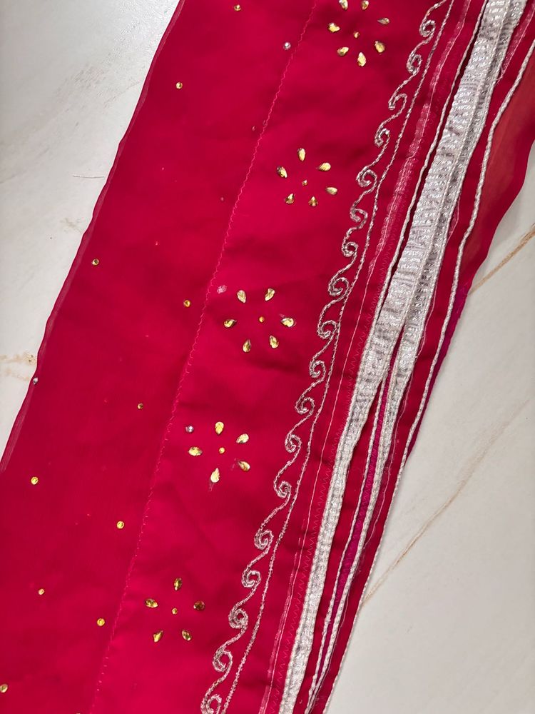 Elegant Red Dupatta with Gold Embellishments
